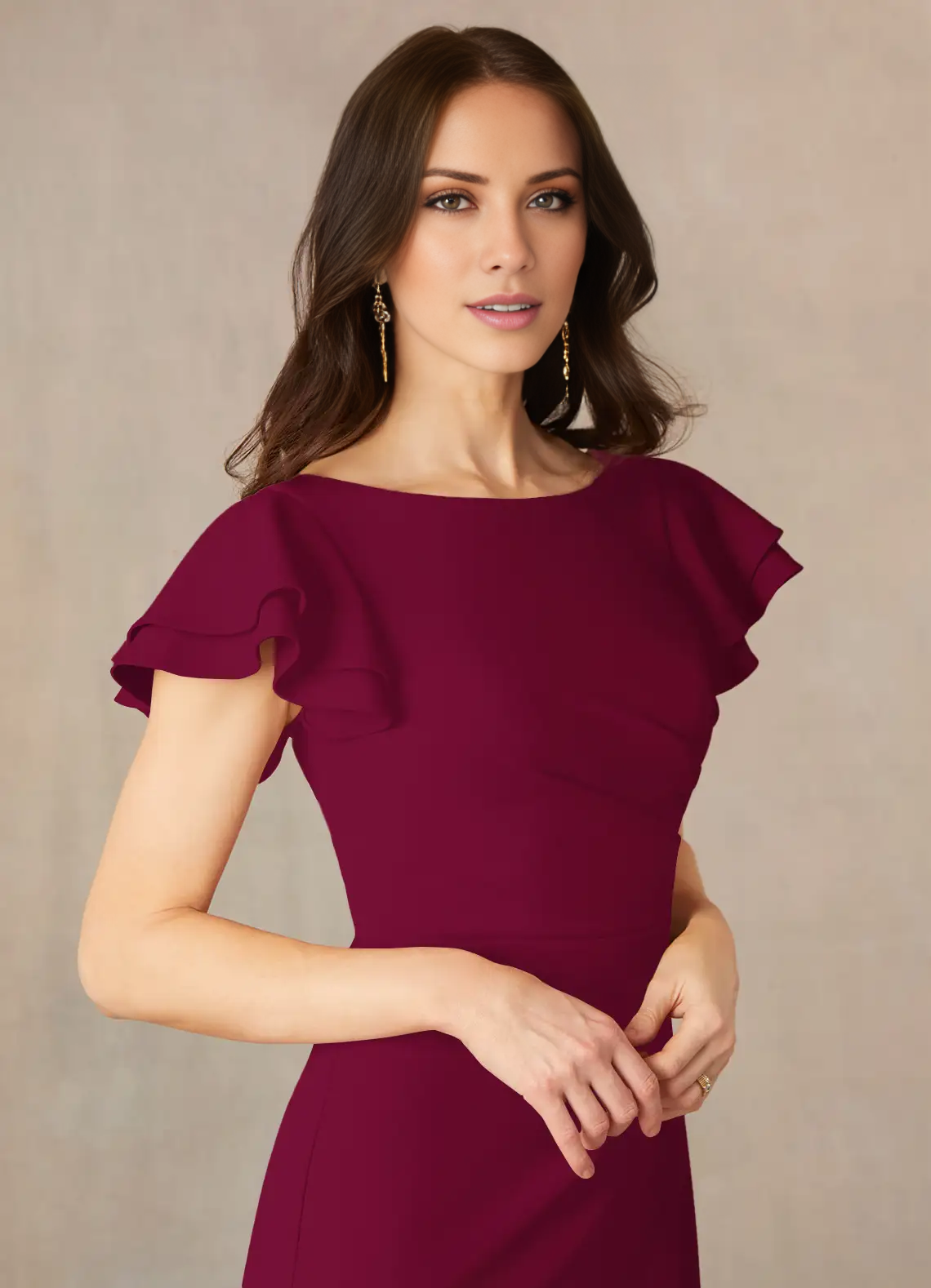 Mermaid spoon pleated crepe floor length mother of the bride dress