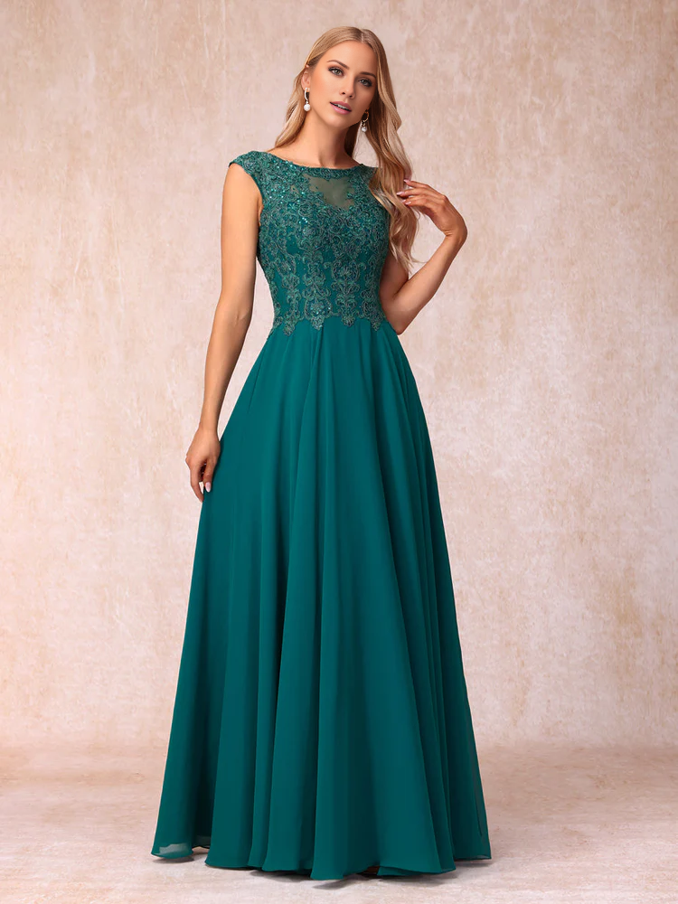 A-line/princess transparent collar sleeveless long style official mother of the bride dress