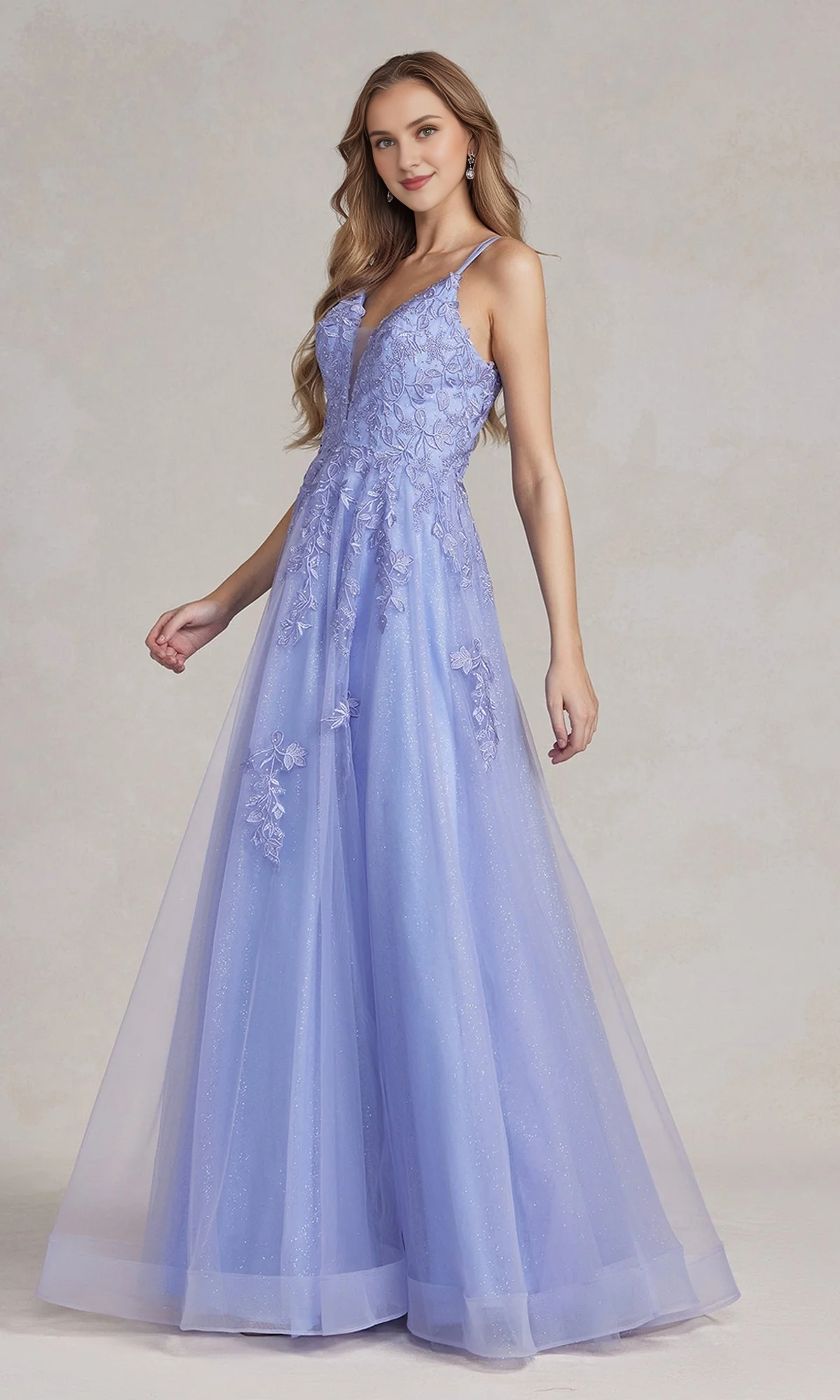 Embroidered lace corset and floor length dress