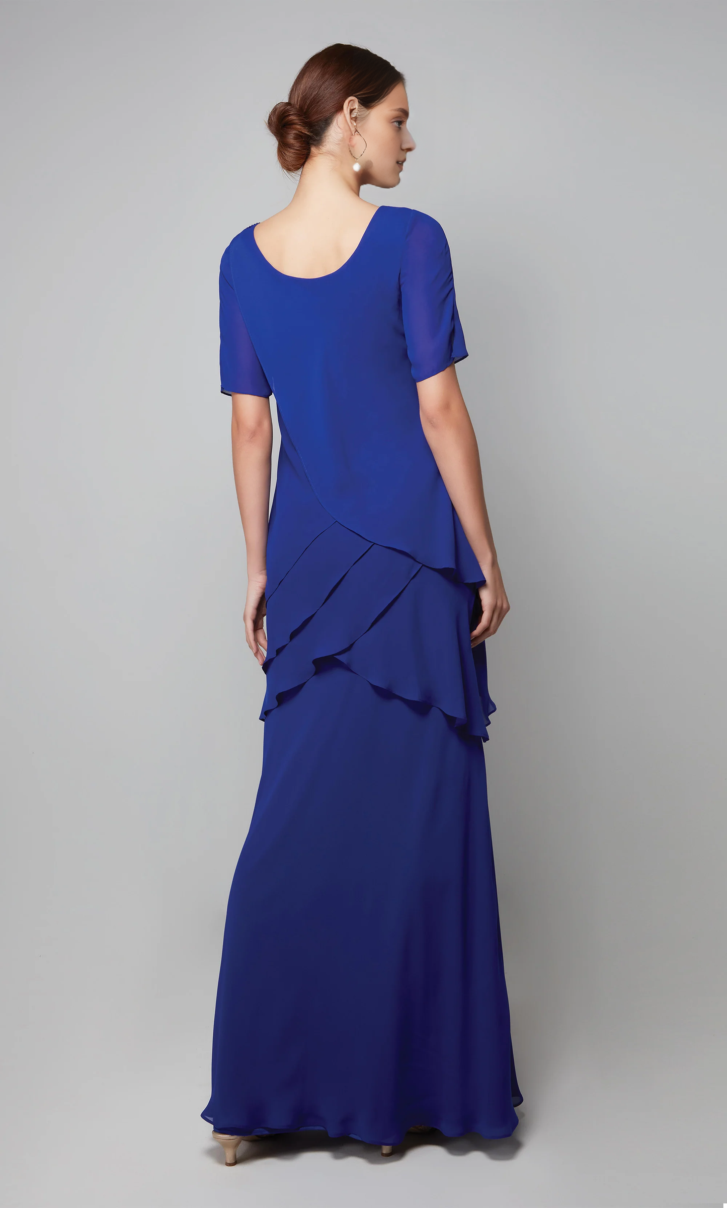 Chiffon high round neck straight tube side zipper layered skirt for formal long mothers of the bride dresses