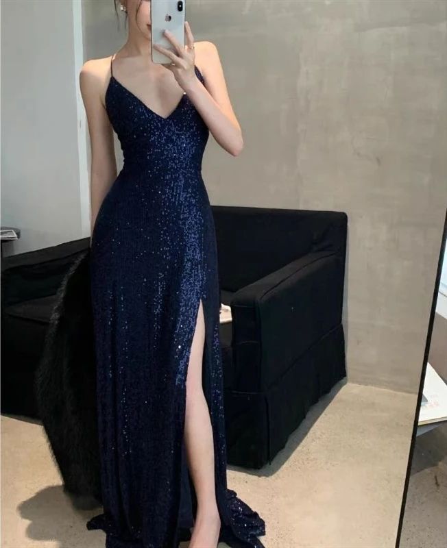 Gorgeous Shiny Sequin Sexy Backless Evening Prom Dress Party Long Tight Dress P1607