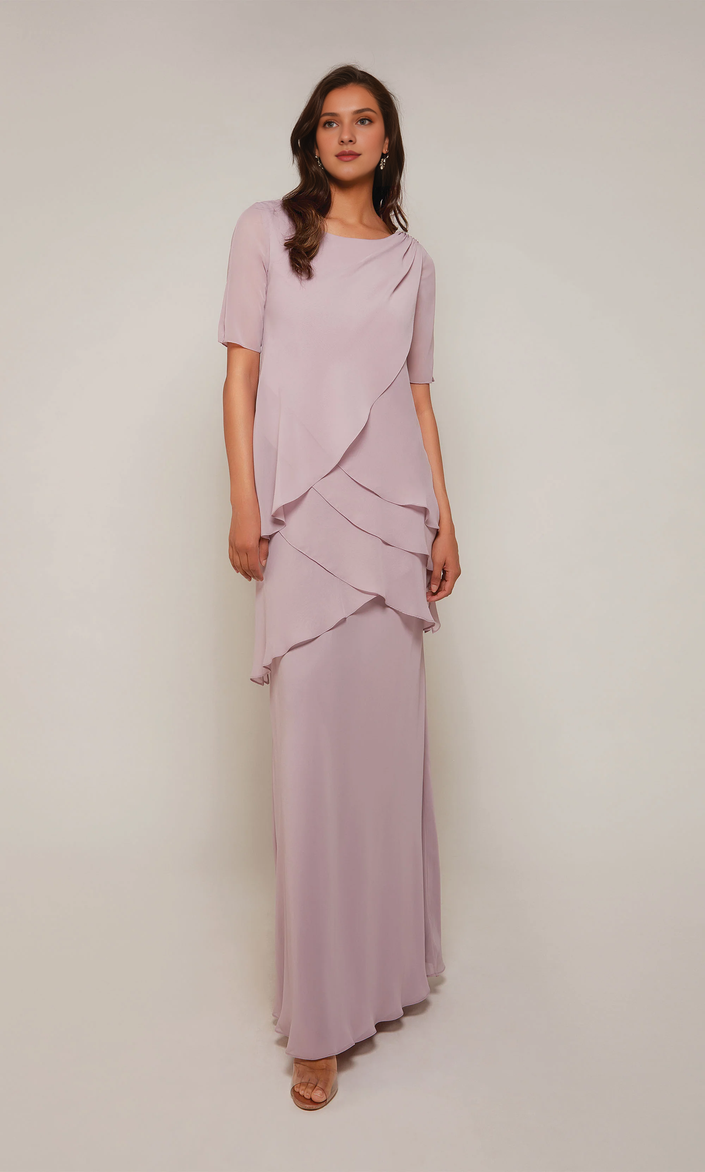 Chiffon high round neck straight tube side zipper layered skirt for formal long mothers of the bride dresses