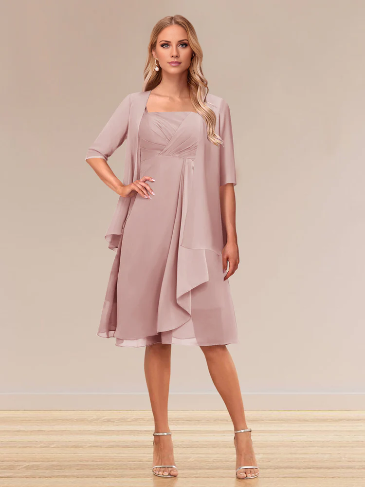 A-line princess half sleeved formal dress with ruffled edges mother of the bride dress