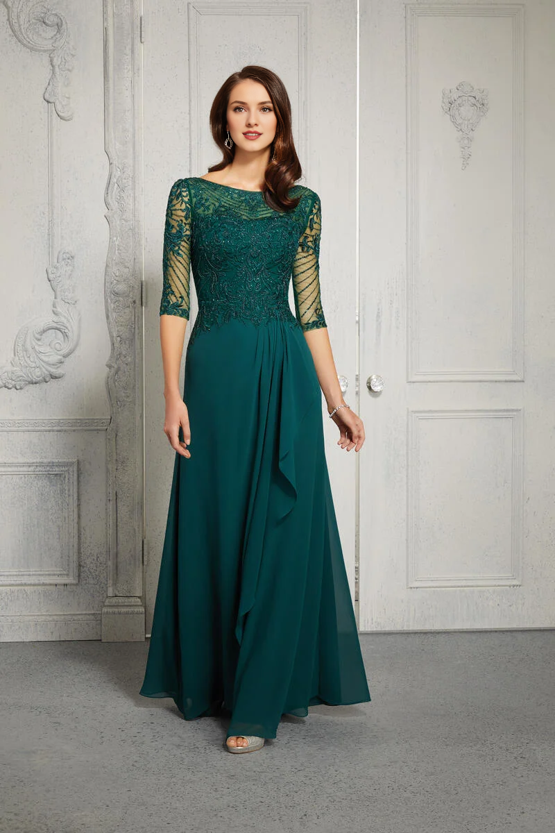 One collar bead embroidery chiffon and floor length mothers of the bride dresses