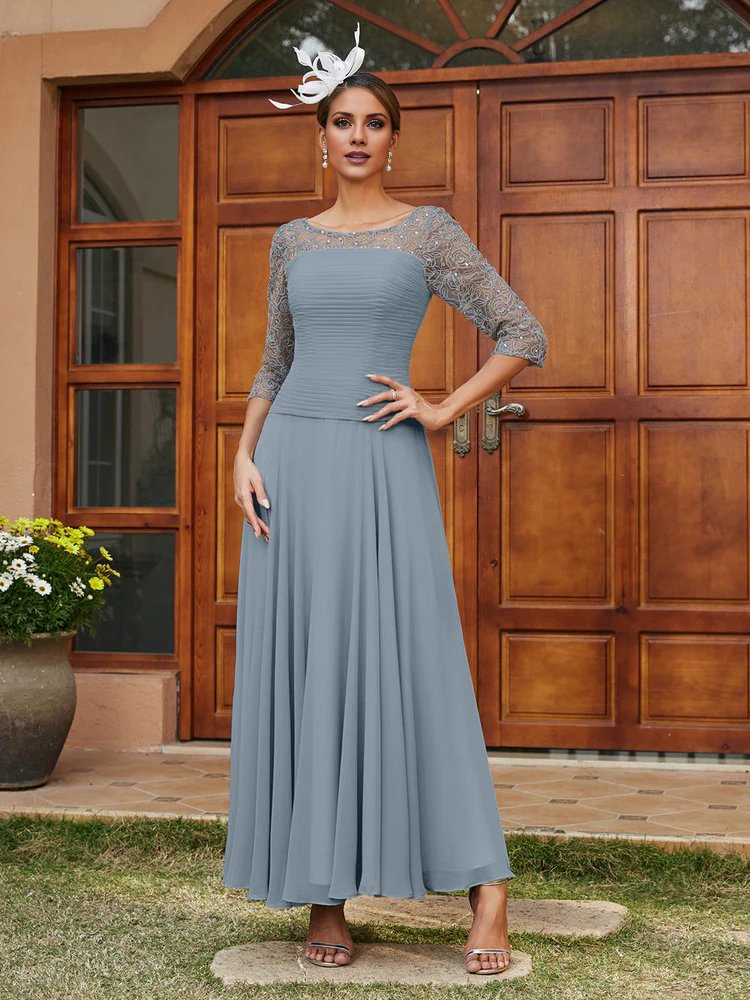 A-line/Princess Transparent Collar Half Sleeve Length Mother of the bride dress