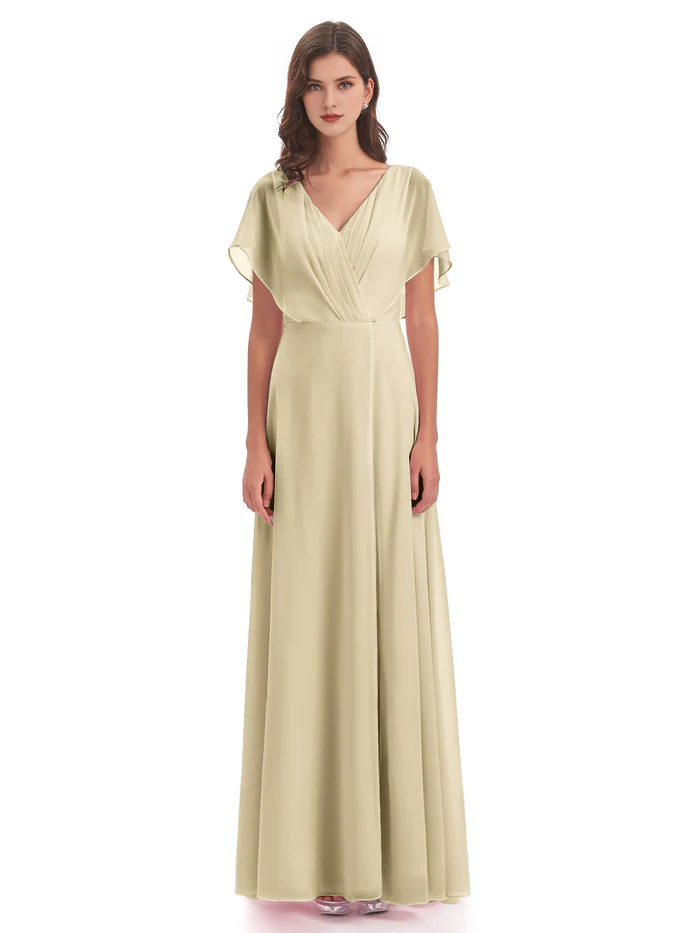 Short sleeved V-neck chiffon mother of the bride dress