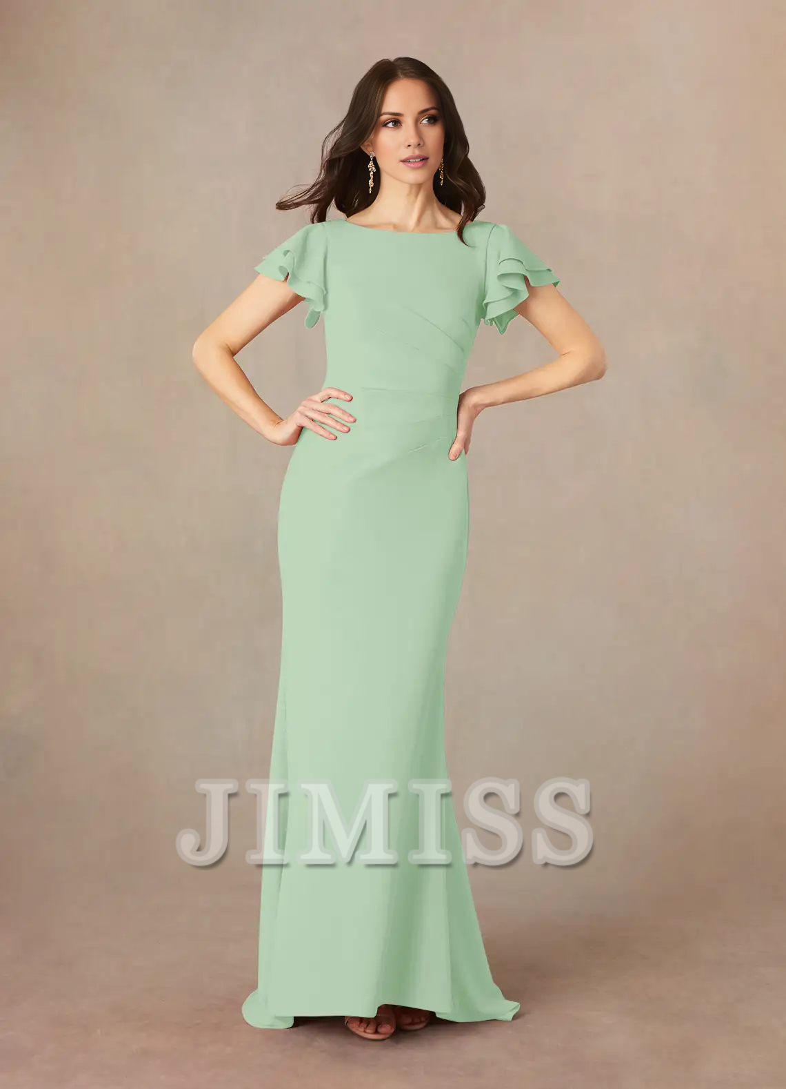Mermaid spoon pleated crepe floor length mother of the bride dress