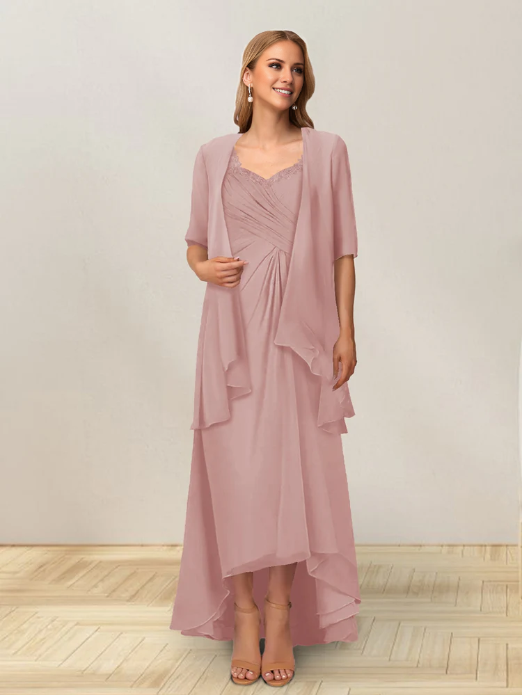 A-line princess sleeveless lotus leaf side length design, mother of the bride dress
