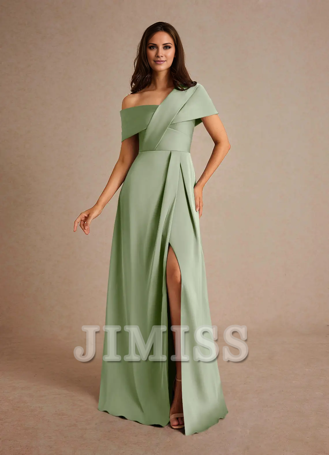 A-line pleated satin floor-length mother of the bride dress