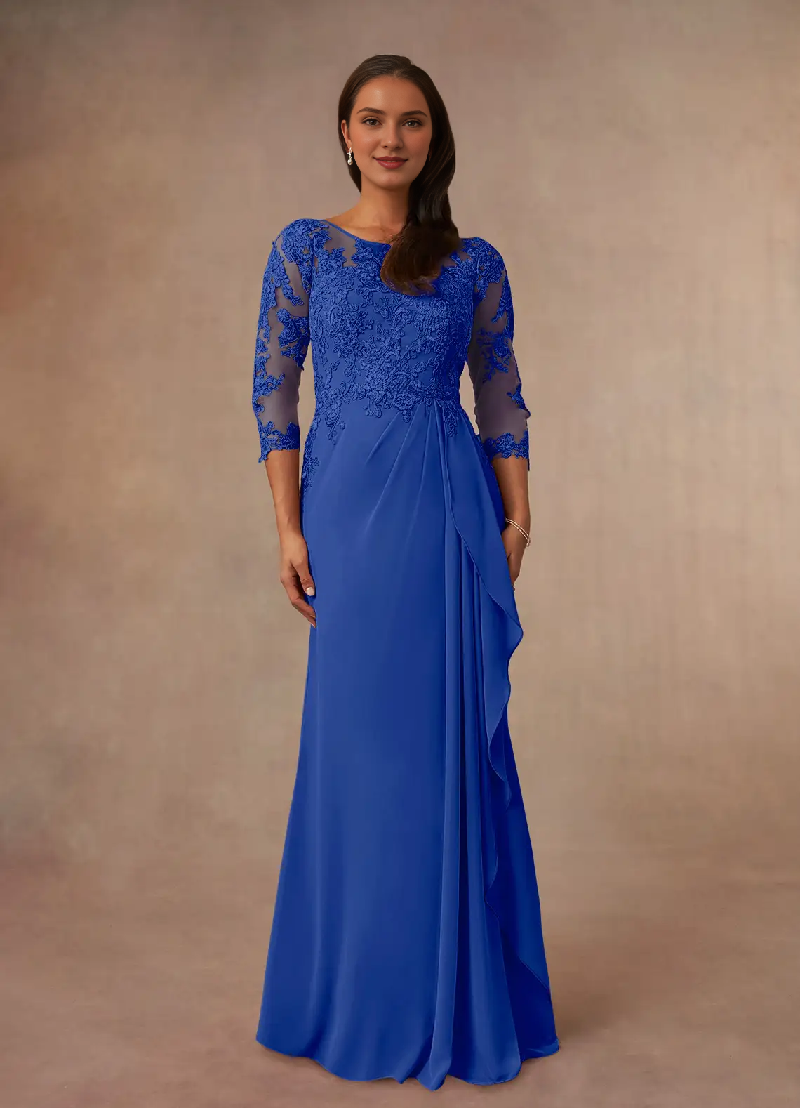 A-shaped spoon chiffon and ground length mother of bride dress