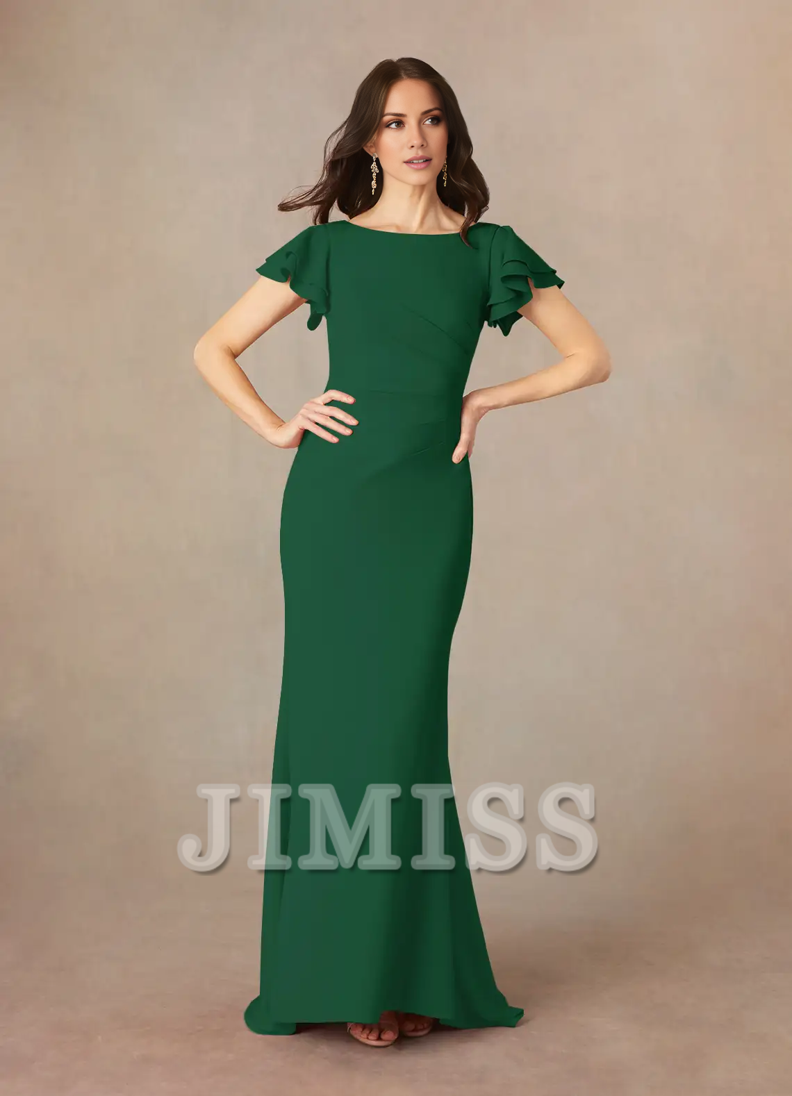 Mermaid spoon pleated crepe floor length mother of the bride dress