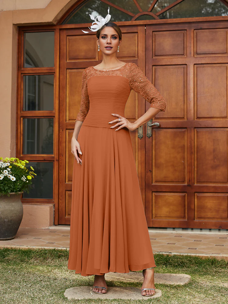 A-line/Princess Transparent Collar Half Sleeve Length Mother of the bride dress