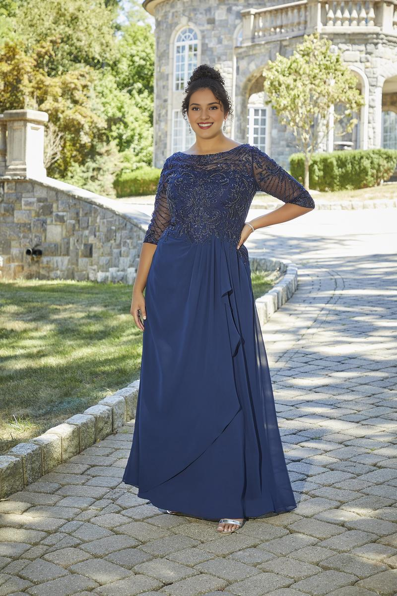 One collar bead embroidery chiffon and floor length mothers of the bride dresses