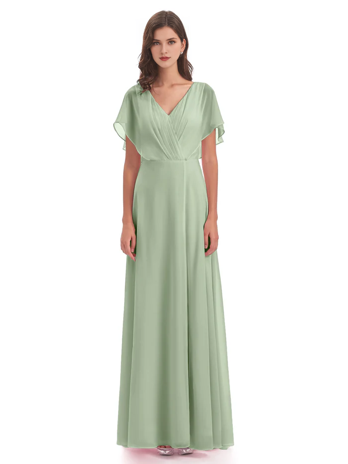 Short sleeved V-neck chiffon mother of the bride dress