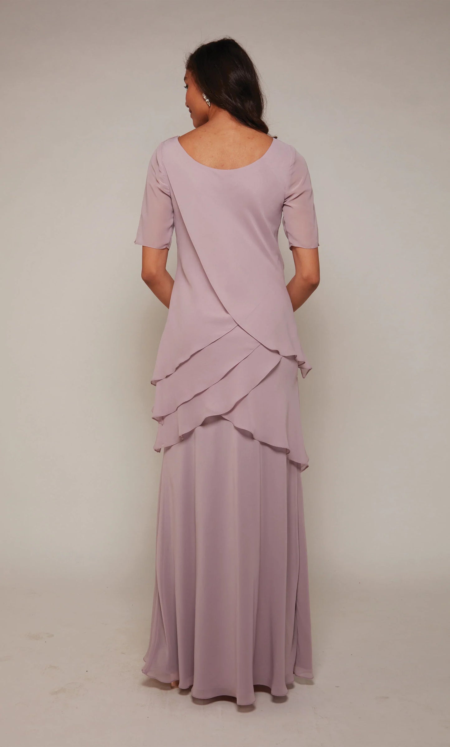 Chiffon high round neck straight tube side zipper layered skirt for formal long mothers of the bride dresses