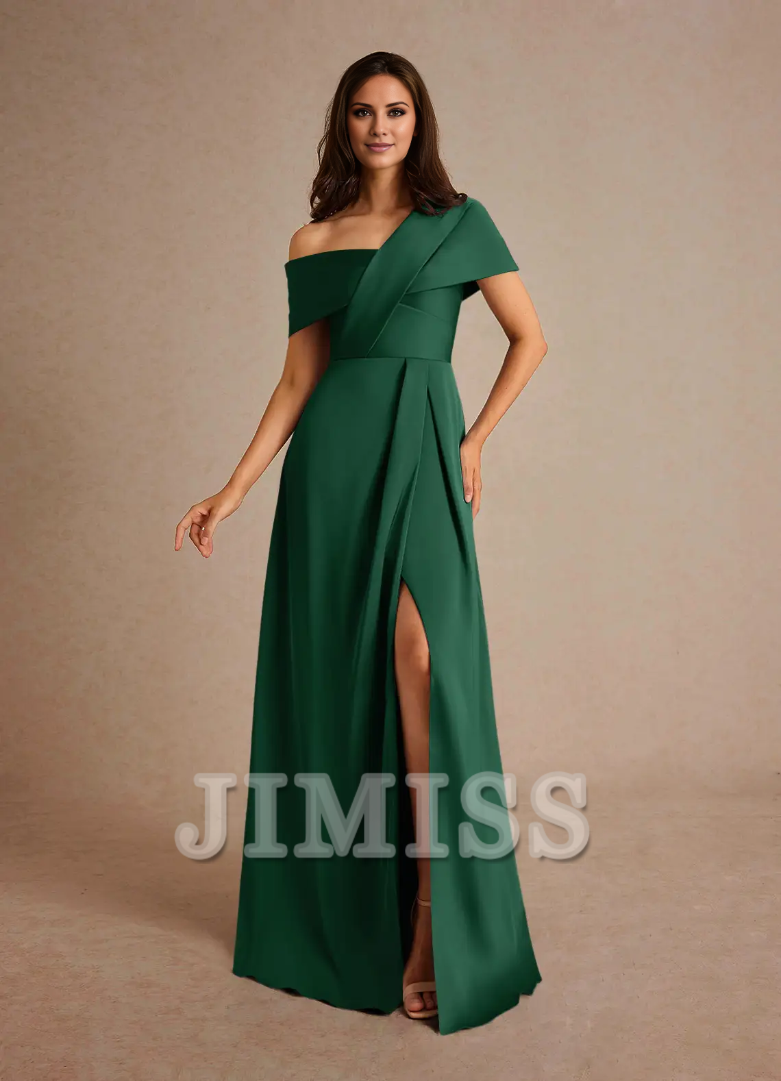 A-line pleated satin floor-length mother of the bride dress