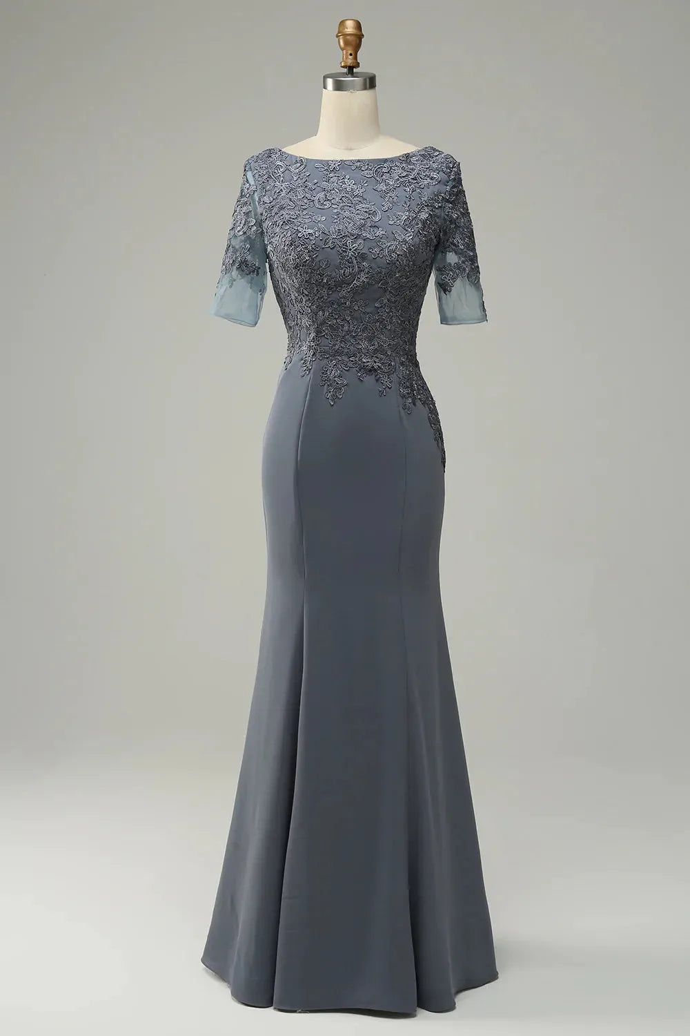 Grey satin decal bridal mother dress