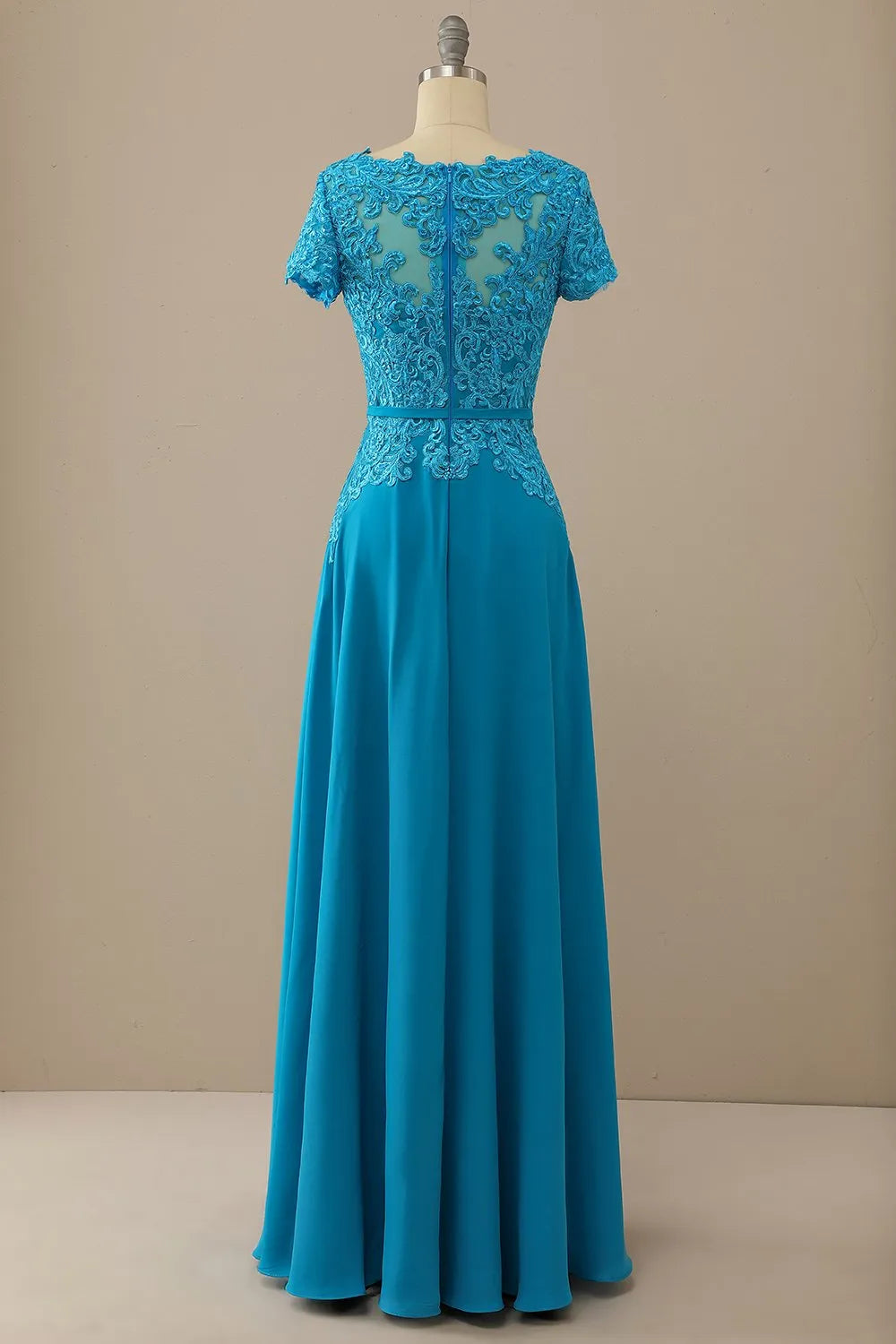 V-neck peacock blue bridal mother dress