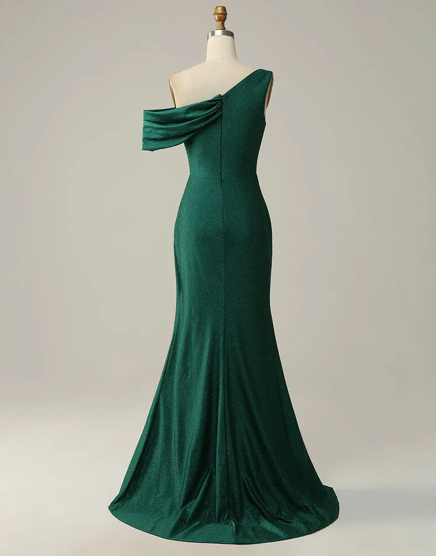 Off The Shoulder Long Glitter Prom Dress With Split Sparkly