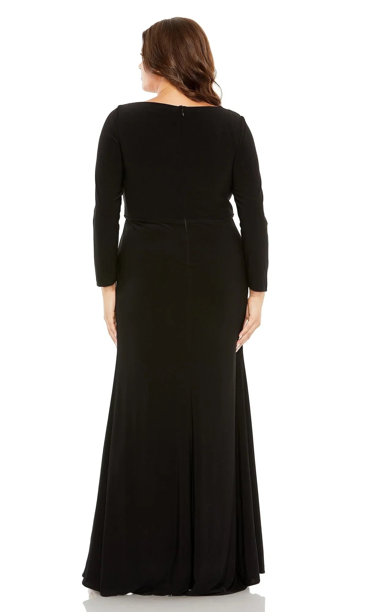 Black V-neck long sleeved formal and floor length Prom dress)