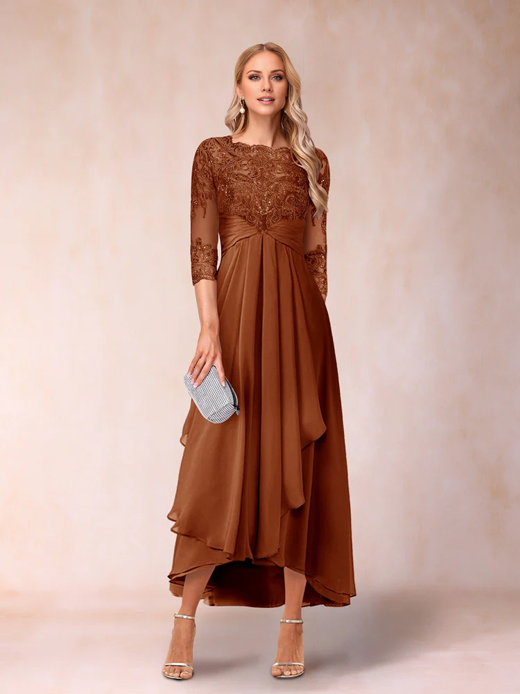A-line princess transparent collar 3/4 sleeve length with bead and decal mother of the bride dress