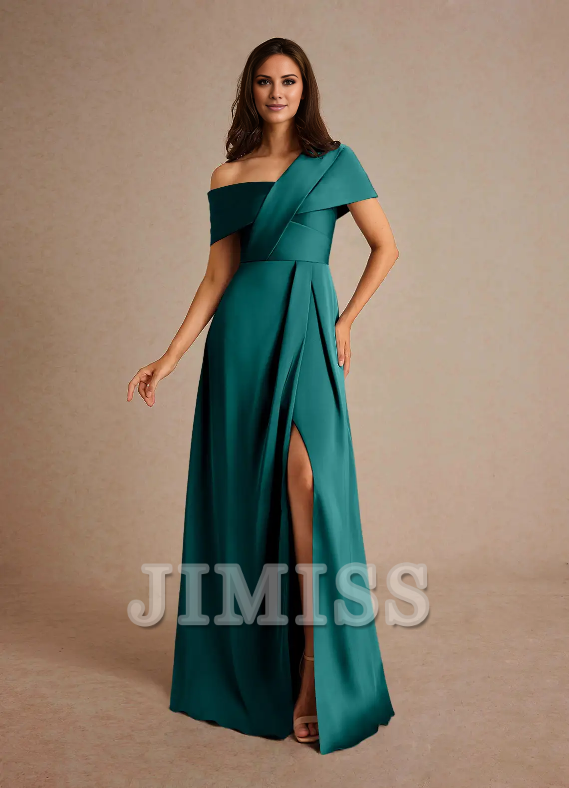 A-line pleated satin floor-length mother of the bride dress
