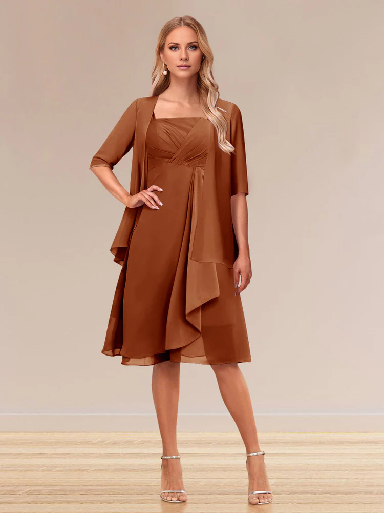 A-line princess half sleeved formal dress with ruffled edges mother of the bride dress