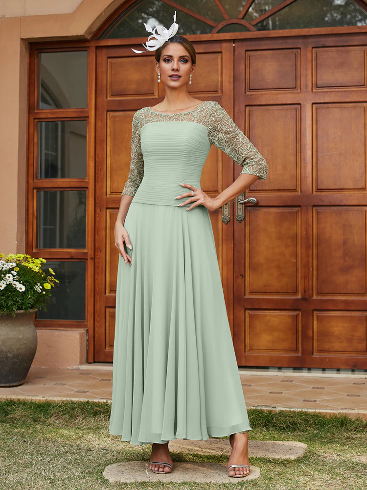 A-line/Princess Transparent Collar Half Sleeve Length Mother of the bride dress
