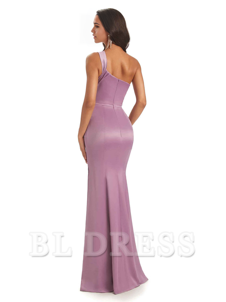 Mermaid One Shoulder Satin Floor Length formal dresses evening gown Bridesmaid Dresses