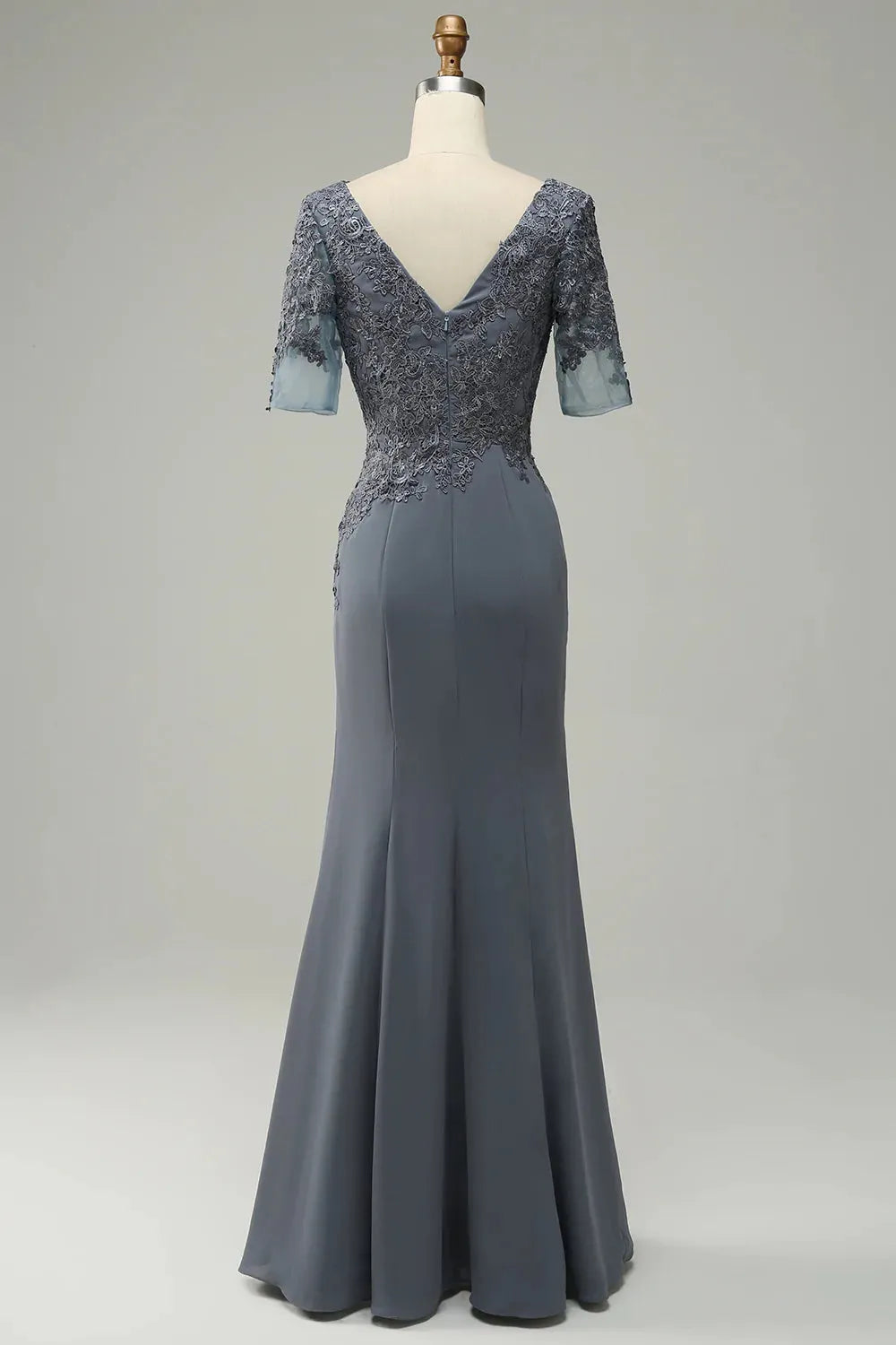 Grey satin decal bridal mother dress