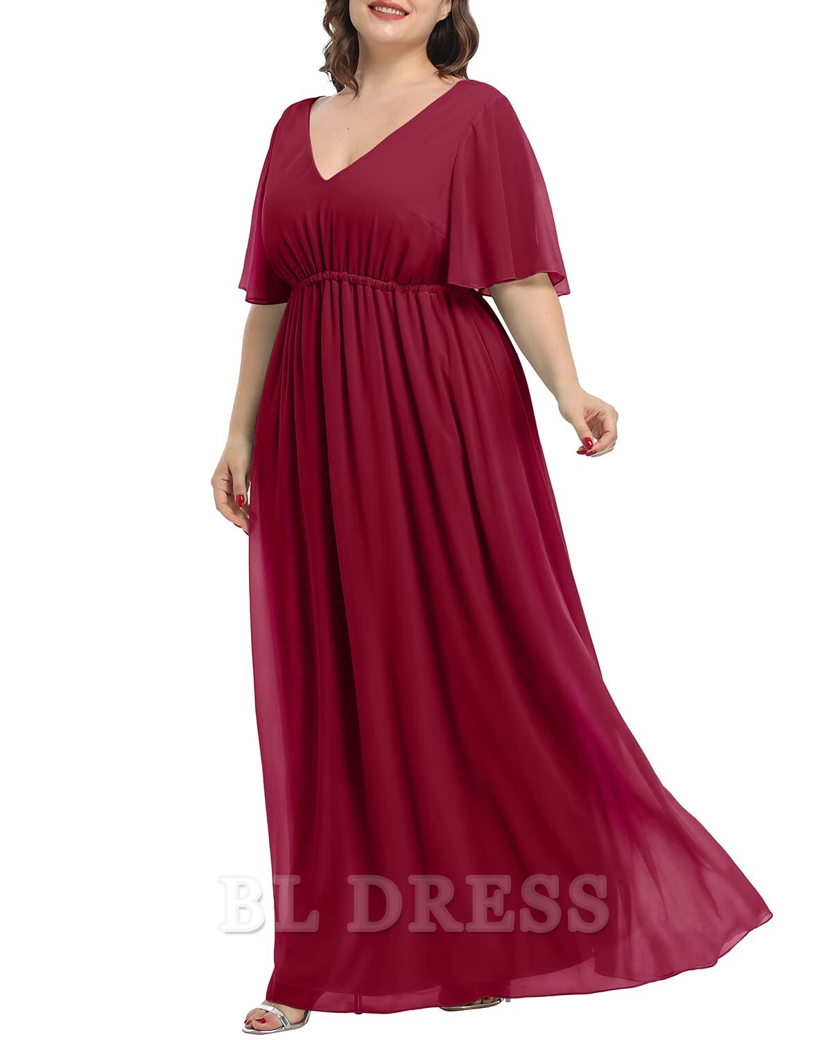 Plus Size A-line V-Neck Chiffon Long formal dresses Bridesmaid Dresses evening gown Prom Dress
