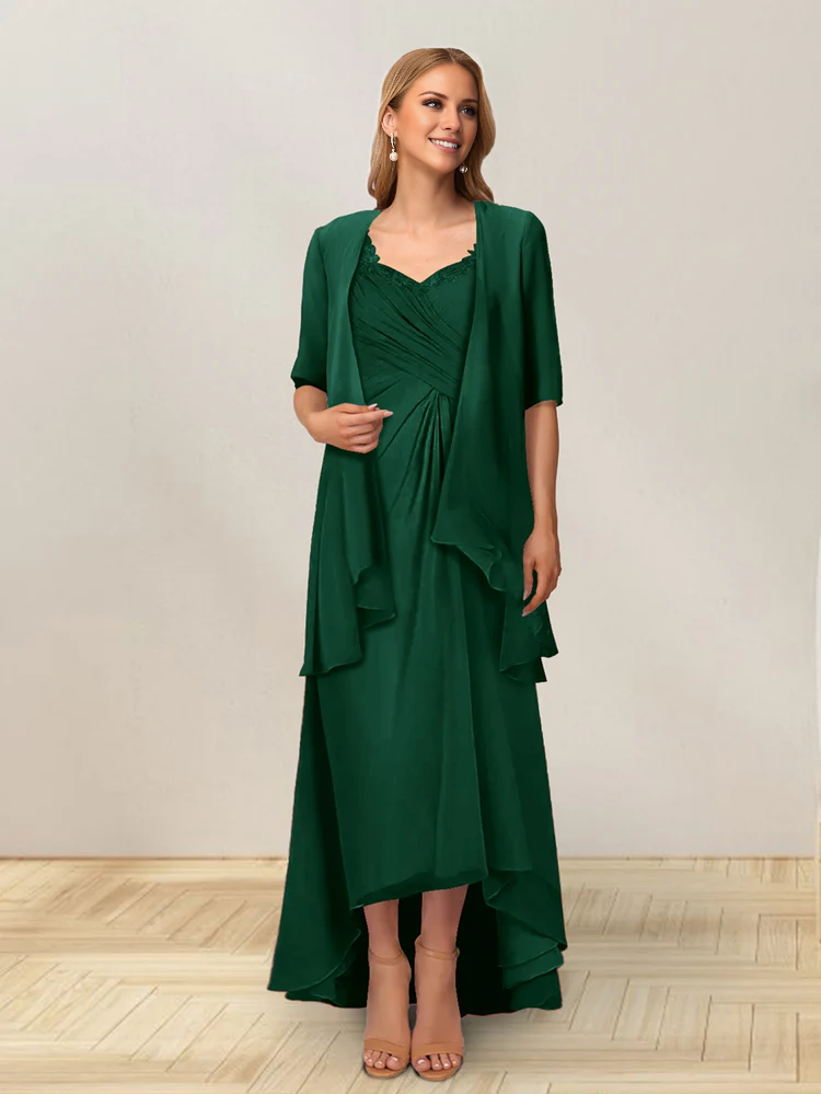 A-line princess sleeveless lotus leaf side length design, mother of the bride dress