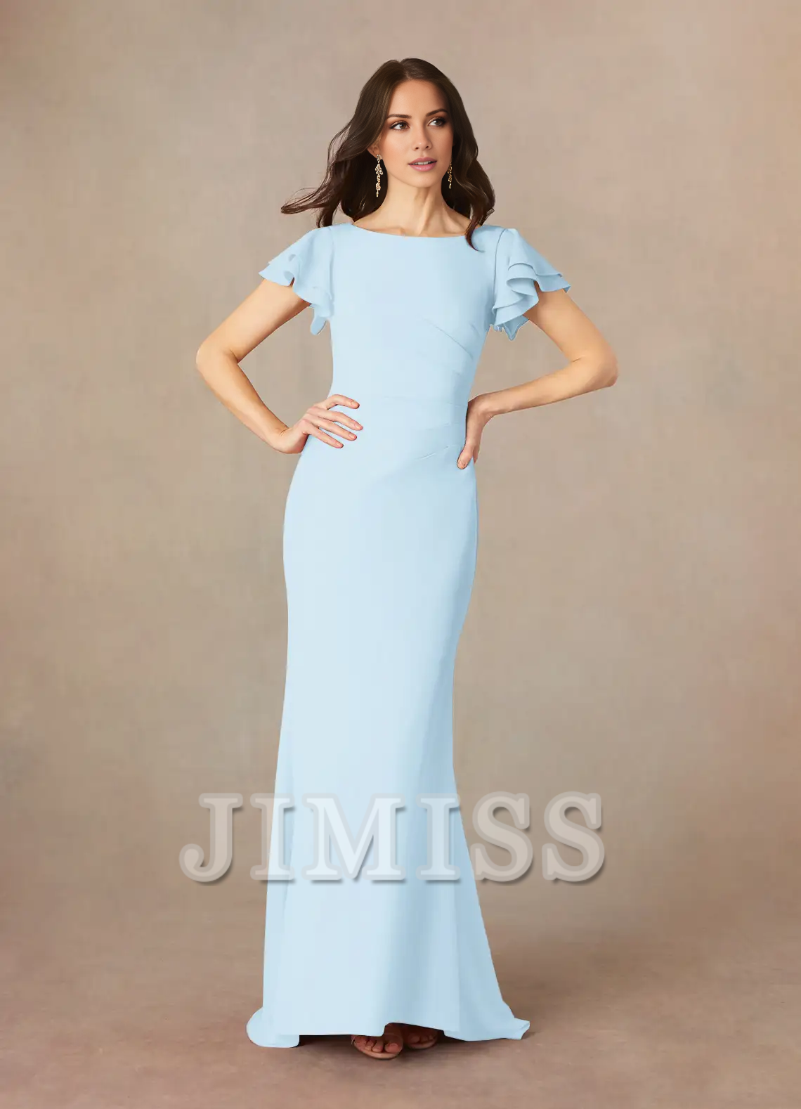 Mermaid spoon pleated crepe floor length mother of the bride dress