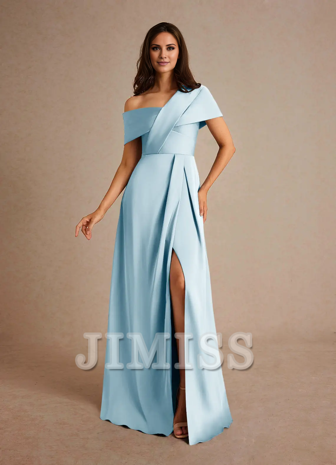 A-line pleated satin floor-length mother of the bride dress