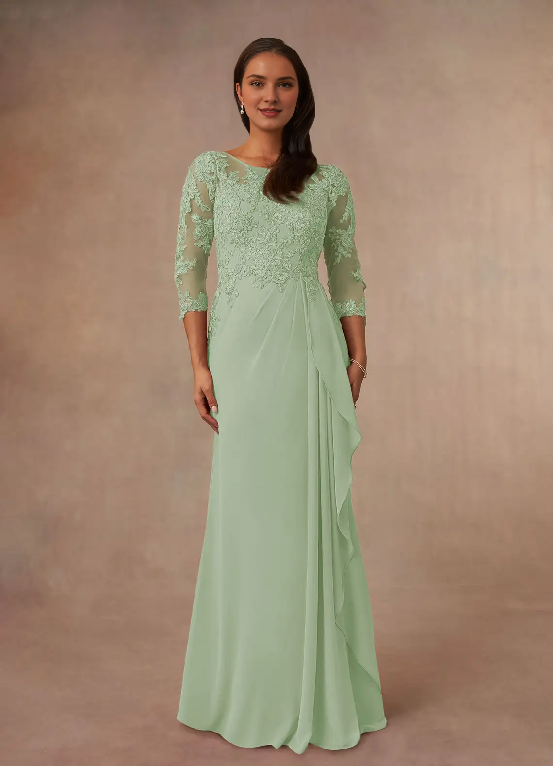 A-shaped spoon chiffon and ground length mother of bride dress