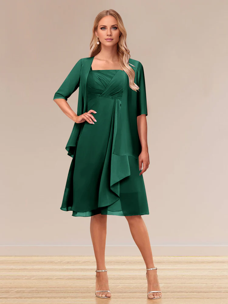 A-line princess half sleeved formal dress with ruffled edges mother of the bride dress