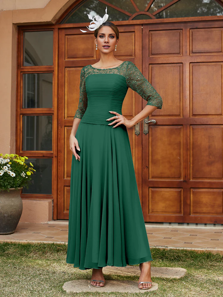 A-line/Princess Transparent Collar Half Sleeve Length Mother of the bride dress