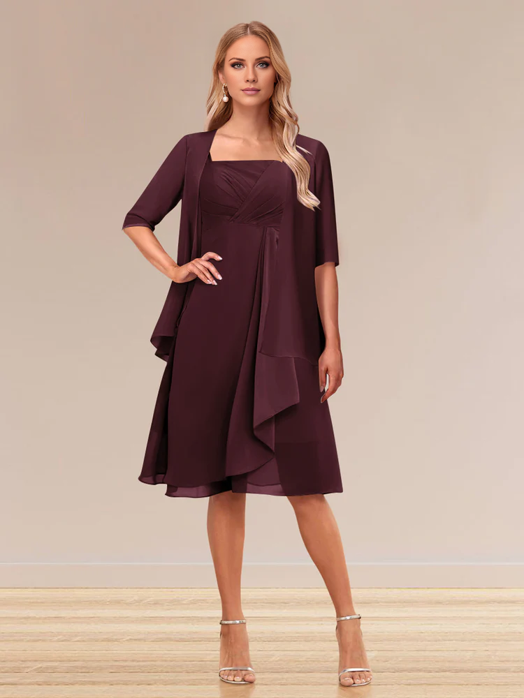 A-line princess half sleeved formal dress with ruffled edges mother of the bride dress