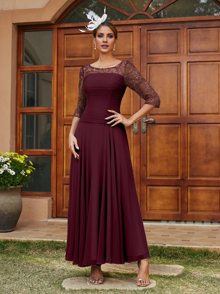 A-line/Princess Transparent Collar Half Sleeve Length Mother of the bride dress