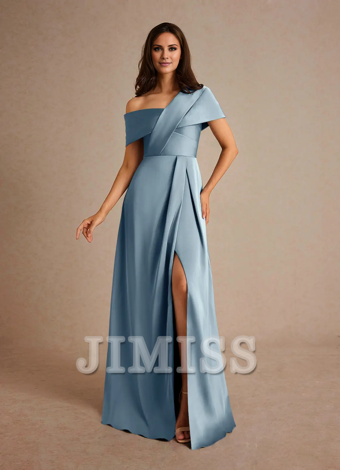 A-line pleated satin floor-length mother of the bride dress