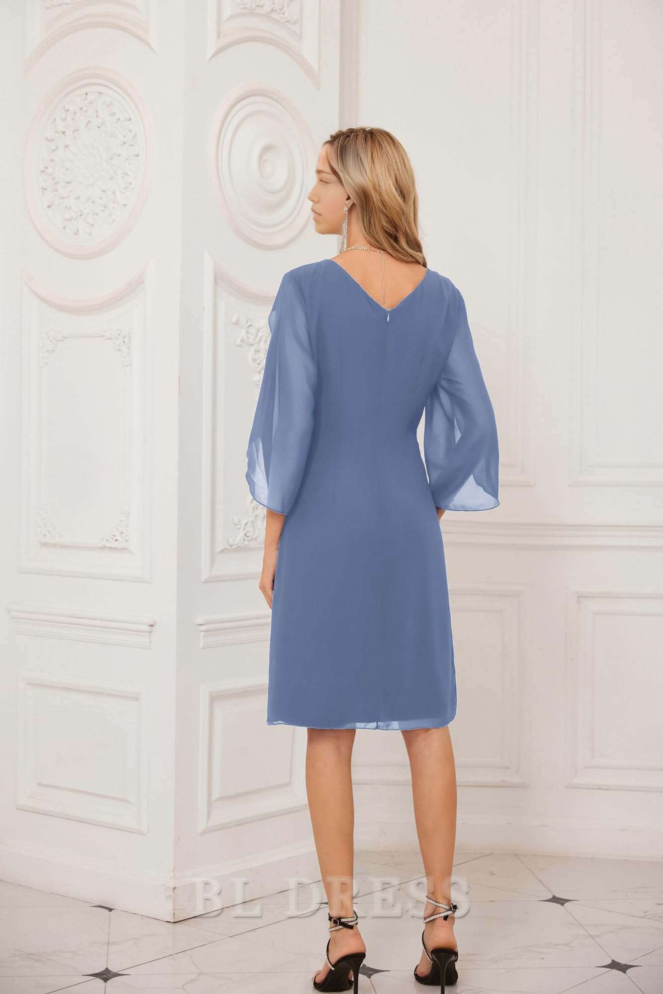 Sheath Crew Neck Tea Length Chiffon formal dresses Bridesmaid Dresses evening gown Prom Dress
