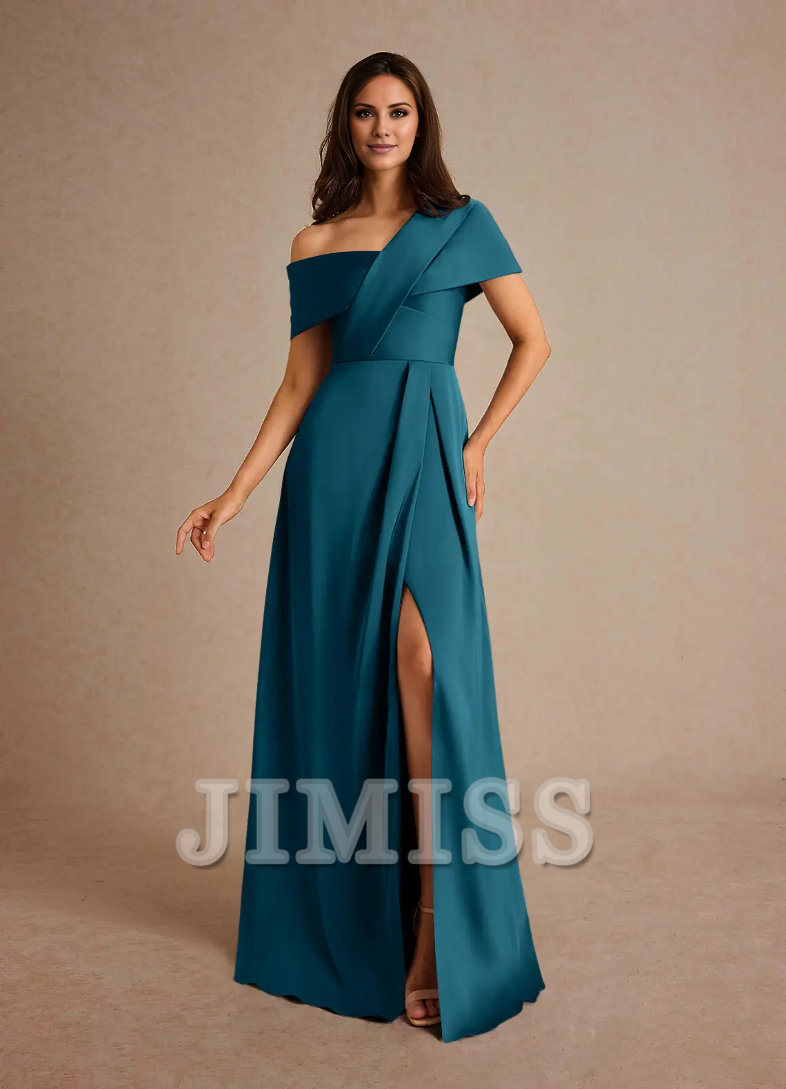 A-line pleated satin floor-length mother of the bride dress