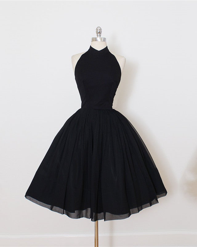 A Line Sleeves Tulle Halter Homecoming Dresses Knee Length Cocktail Dresses