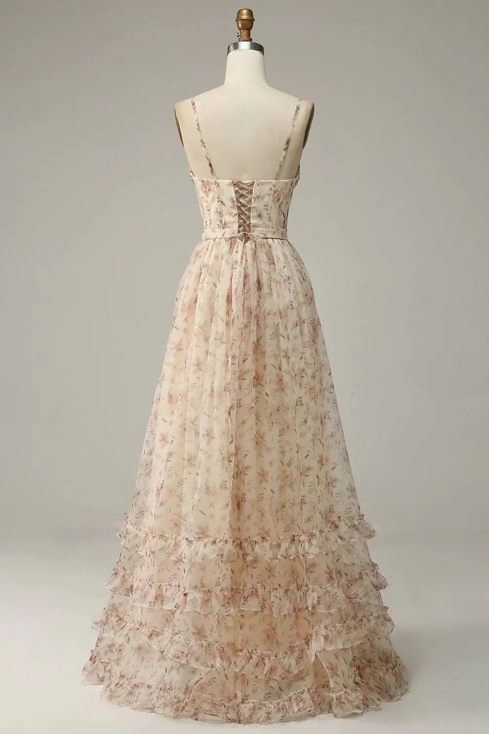 A-Line Straps Floor Length Print Prom Dress With Split Long