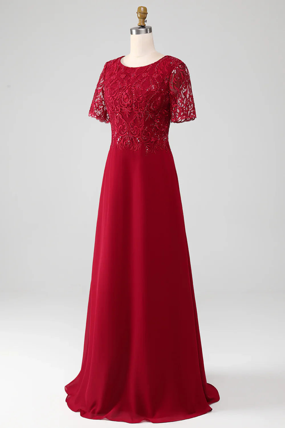 A Line Round Neck Sparkly Sequin Mother of Bride Dress With Appliques