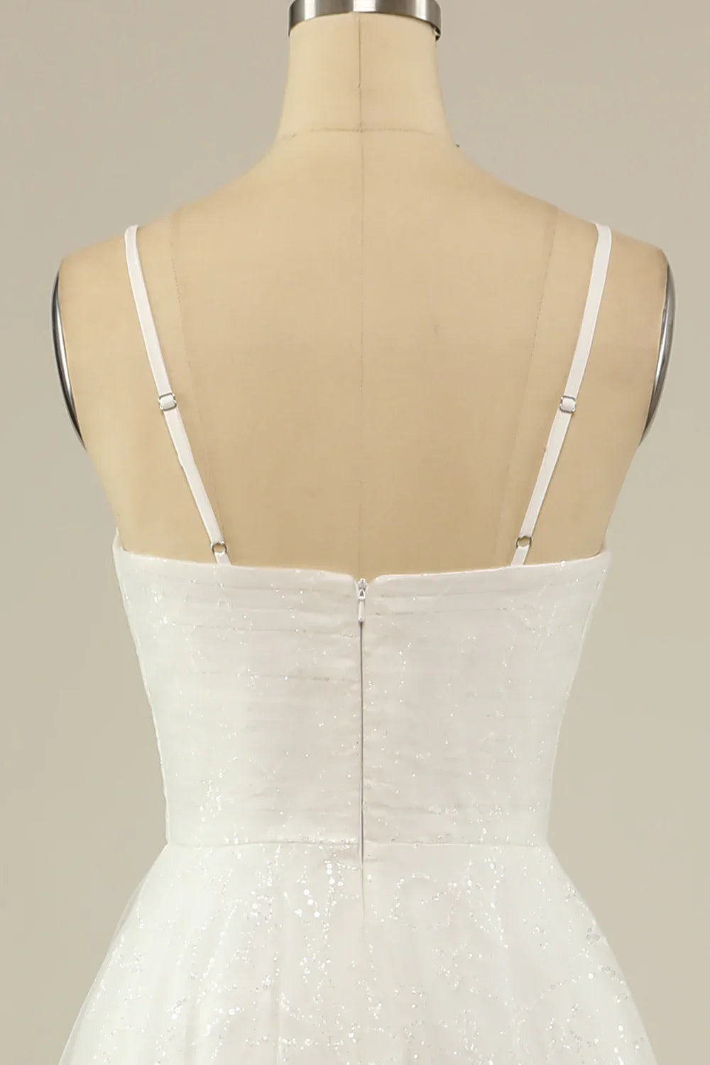 A Line Spaghetti Straps White Tulle Party Dress Sparkle Wedding Dress