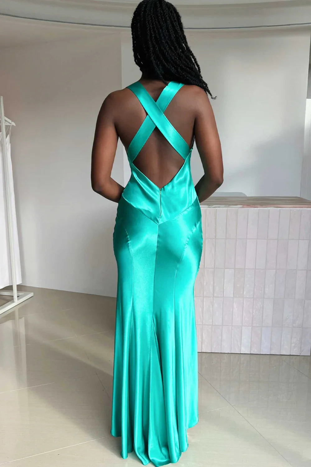 Simple Sheath V Neck Yellow Long Backless Prom Dress Sleeveless Party Dress ED01880