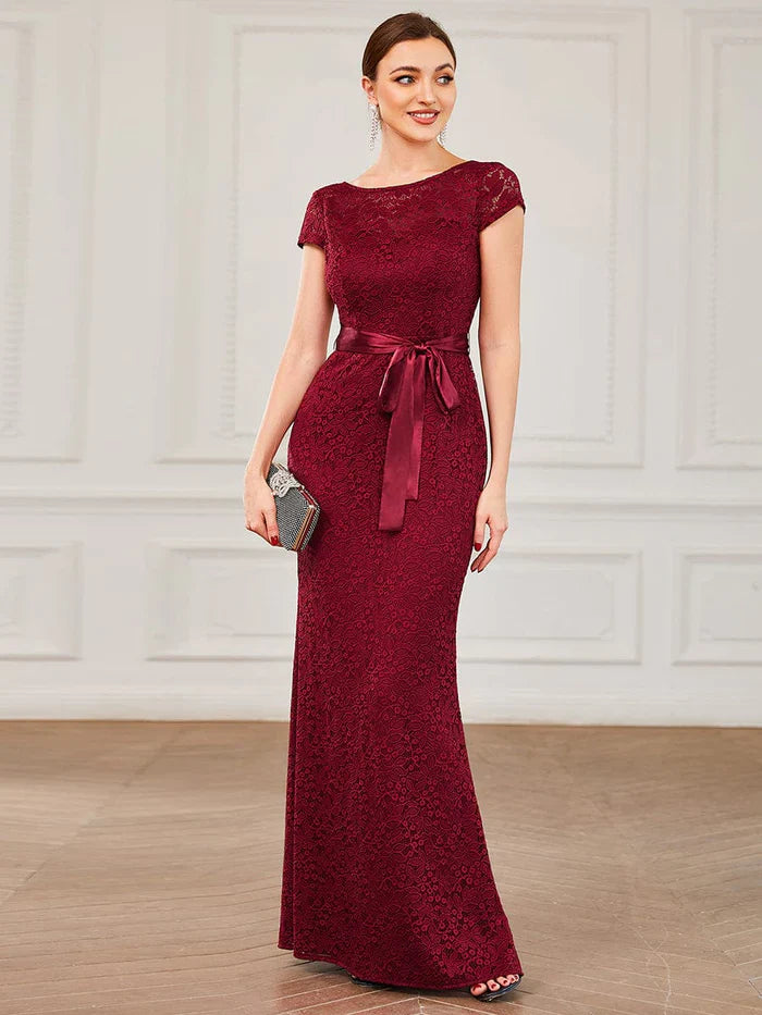 Aimishang Lace Backless Ribbon Waist Bodycon Mother of the Bride Dress