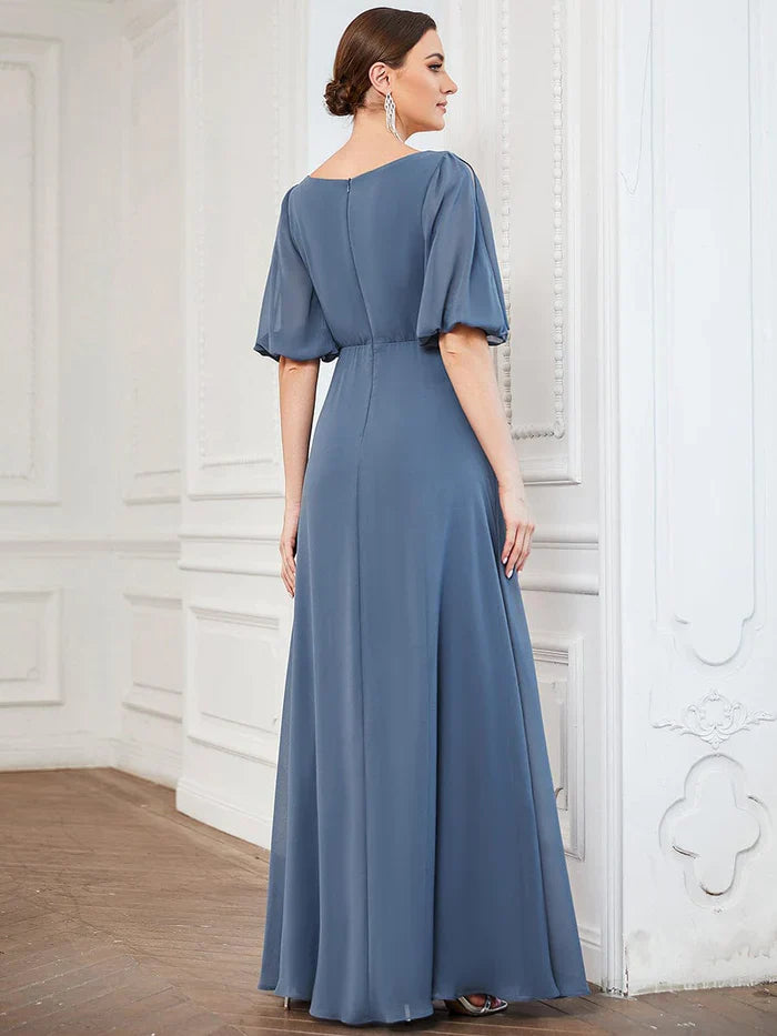 Aimishang Chiffon Split Sleeve V-Neck Pleated Mother of the Bride Dress
