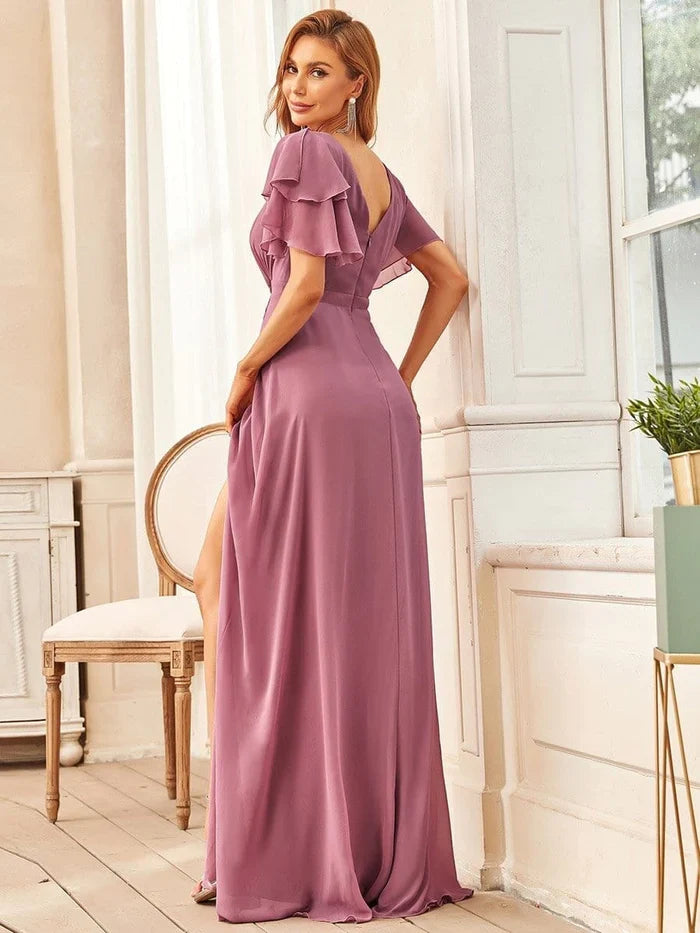 Aimishang Elegant Chiffon Layered Ruffle Sleeves Mother of the Bride Dress